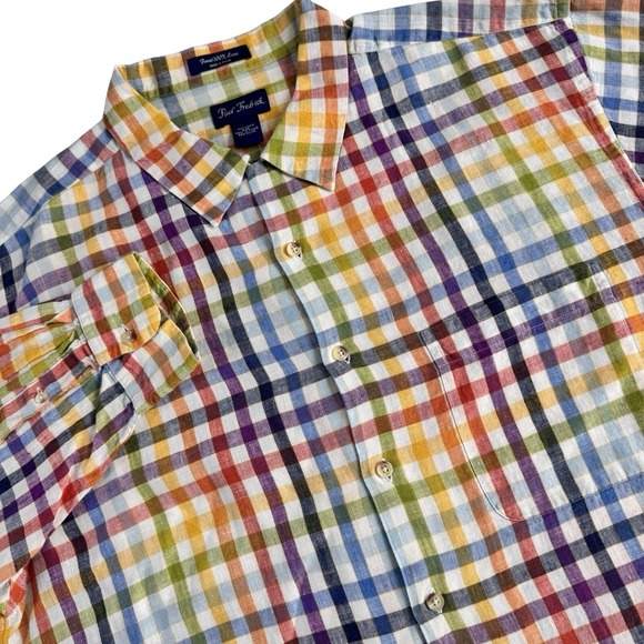 Paul Fredrick Other - Paul Fredrick 100% Linen Button Up Shirt Mens XXL Rainbow Plaid Long Sleeve